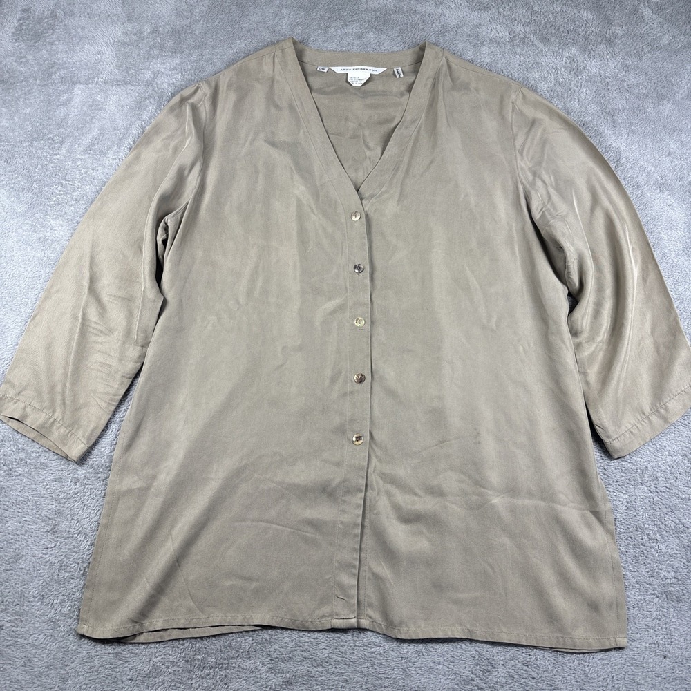 Vintage Anne Pinkerton Women's 100% Silk‎ Button Down Blouse Beige/Tan Size L/GL